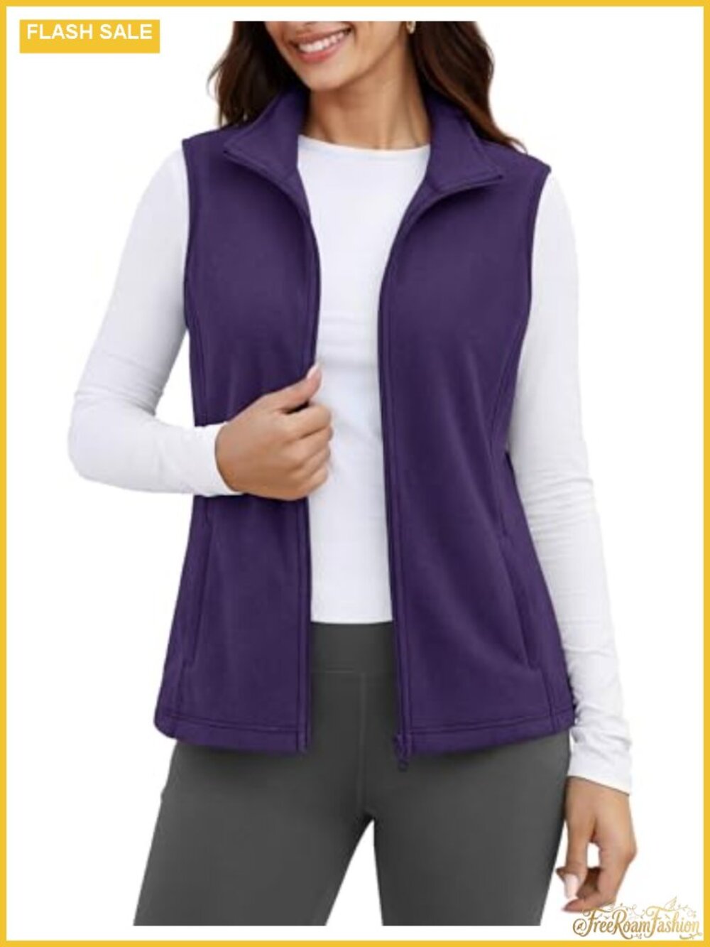Women's Fleece Vest Sleeveless Lightweight Zip Jacket Warm with Zipper Pockets